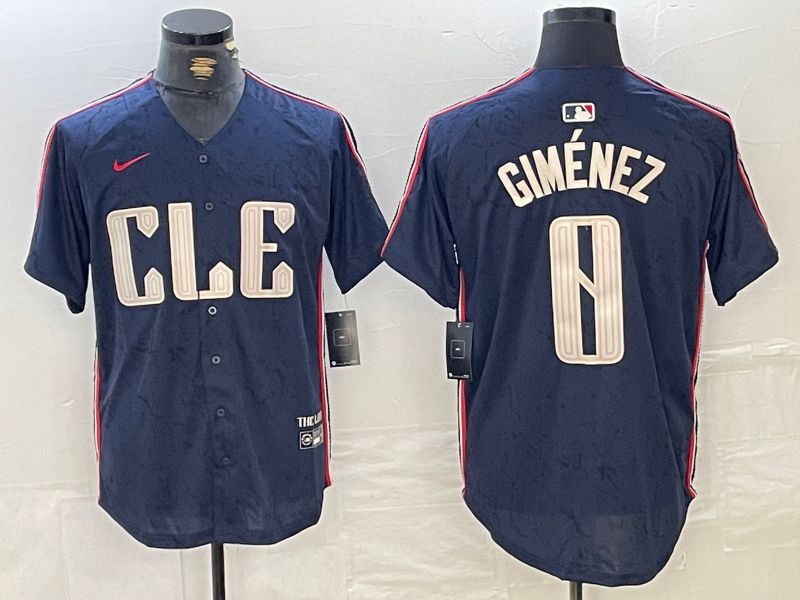 Men Cleveland Indians #0 Gimenez Blue City Edition Nike 2024 MLB Jersey style 1